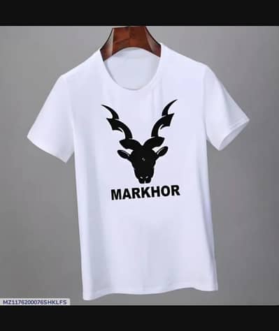 Men White Markhor Printed cotton T-Shirt Medium to XL