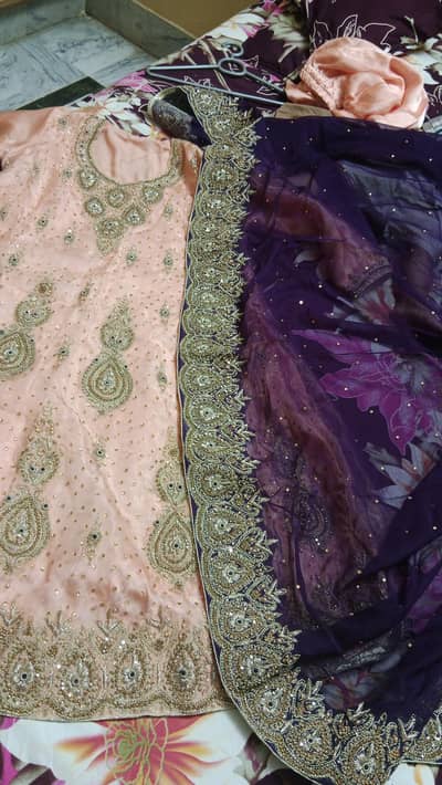 Maria B copy frock 3 pc with contrast heavy dopata