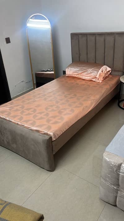 Luxury Velvet Single Bed Padded Headboard and comfortable mattress