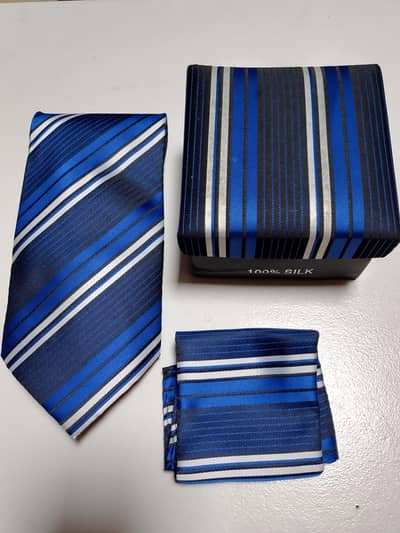 Dark Blue ,black and white color beautiful tie with box