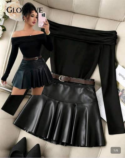Chic elegant lady fashion shirt and skirt