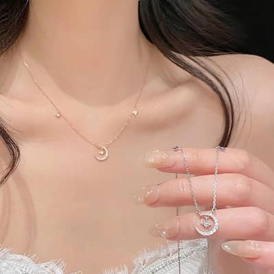 S925 Silver Star Moon Necklace for Women Summer Luxury Clavicle