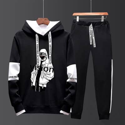 Man black graphic hoodie and pants set casual sporty