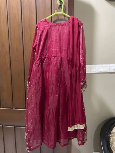 Original Maria B Maroon Embroidered 3 Piece Dress