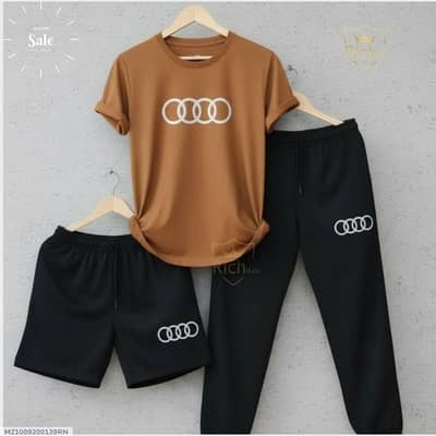 Men's Audi 3-Piece Summer Tracksuit (T-Shirt + Trouser + Short)