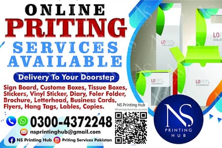 printing service, sign board, vinyl sticker, boxes, diary, card, flyer