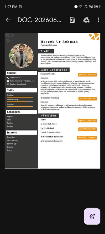 Need job pharmacy salesman