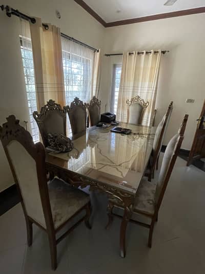 8 chairs wooden dining table with glass