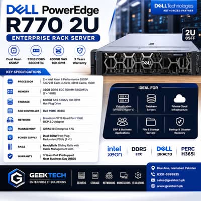 Dell PowerEdge R770 Server | 2x Xeon 6505P | 32GB DDR5 | 3Y Warranty