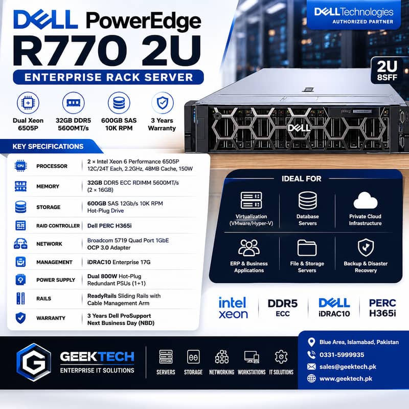 Dell PowerEdge R770 Server | 2x Xeon 6505P | 32GB DDR5 | 3Y Warranty ...