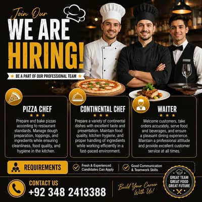 Pizza Chef || Continental Chef || Waiter {Restaurant Jobs}
