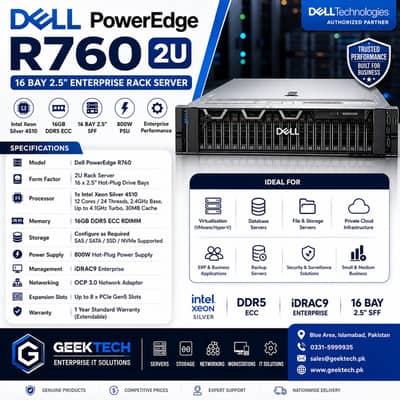 Dell PowerEdge R760 16 Bay Server | Xeon Silver 4510 | DDR5 | 16SFF