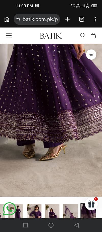 Batik purple frock 3pc Ready to wear.