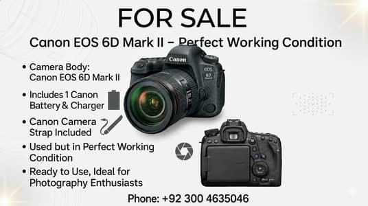 Canon EOS 6D Mark II DSLR Camera – Excellent Condition with Charger