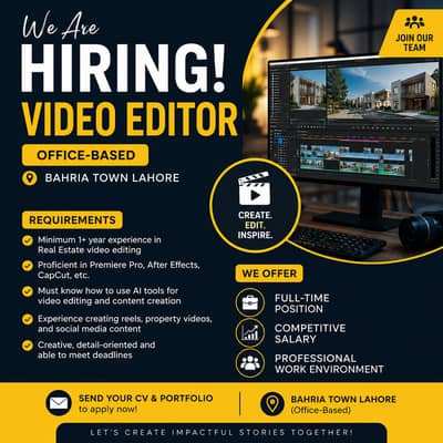Video Editor Required (Office-Based) Bahria Town Lahore