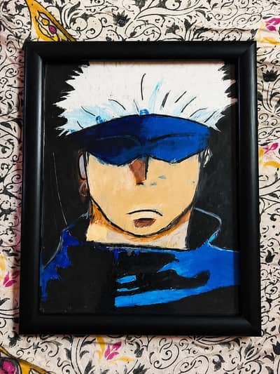 Satoru Gojo Anime Drawing with Frame – Handmade Art (Jujutsu Kaisen)