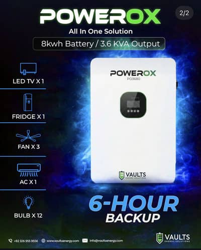 PowerOx PO3680 3.6KVA All-in-One Solar Inverter with 8kWh Battery