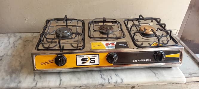  SG 3 Burner Gas Stove – 2 SNG + 1 LPG Burner | Stainless Steel