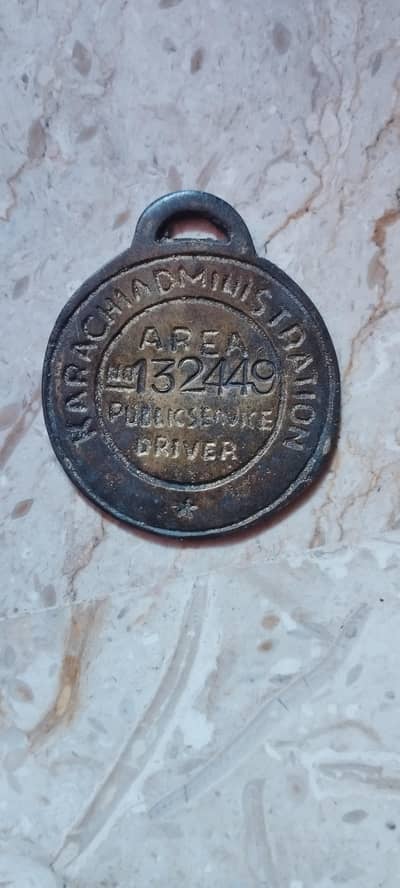 Rare Antique Karachi Administration Driver Badge 1960s.