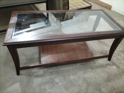 Wooden Central Table with Glass