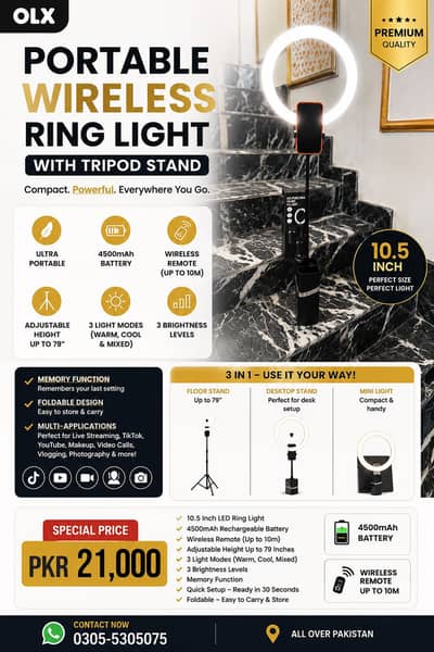 Portable Wireless LED Ring Light with Tripod Stand