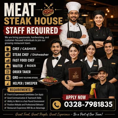 Chef ' Waiter ' Rider ' GRO ' helper  Restaurant male and female jobs