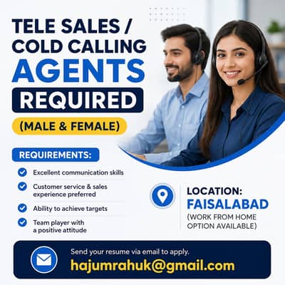 Tele Sales || Cold Calling Agent || Call Center Male Female Jobs