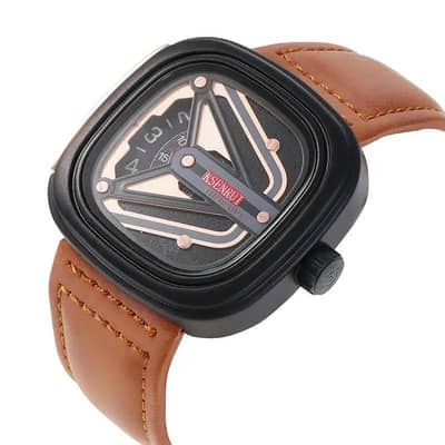 Men's Quartz Watch with Square Case & Black Band