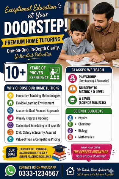 Home tuitior available at your doorstep in paragon City and DHA phase8