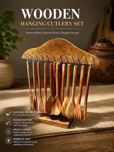 Wooden Hanging Cutlery Set With Spon And Fork