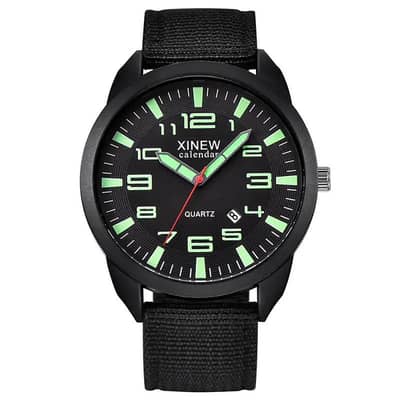 Men's Military Style Quartz Watch with Green Strap
