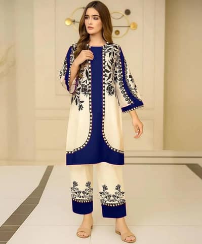 Blue & Cream Swiss lawn 2-pieces