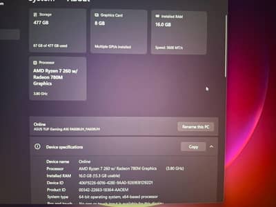ASUS TUF Gaming A16 FA608UH RTX 5050 Ryzen 7 260 512GB SSD / 16GB RAM