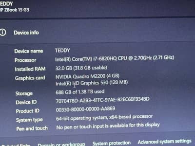 HP ZBook 15 G3 core i7 6th gen
