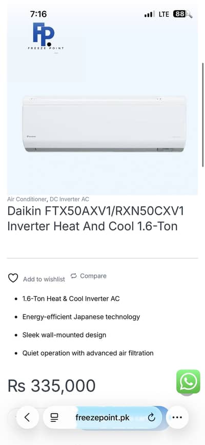 Daiken 1.6T inverter Hot & Cool Imported