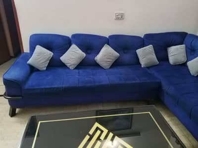 dark blue velvet L shaped