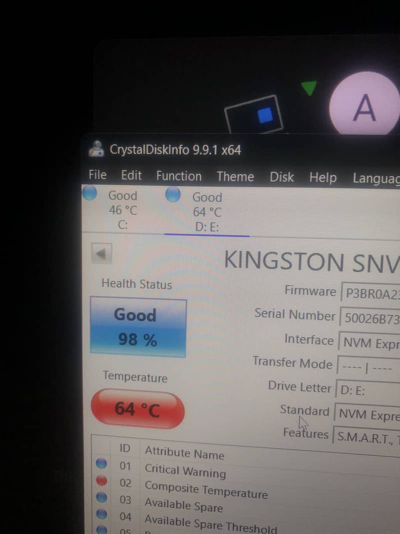 KINGSTON 1 TB SSD NVME GEN4 98%health 0