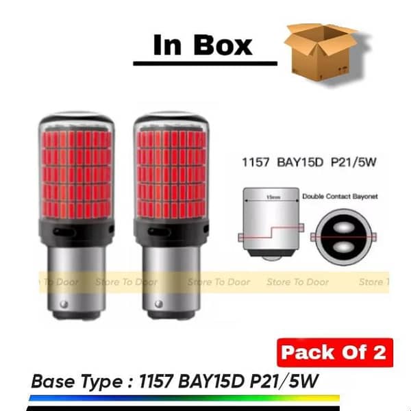 Double Point Led Light Bulbs For Car And Bikes Pack of 2 1157 BAY15D (12-24V) For Brake Light Or Turn Signal Waterproof High Quality Super Brightness Hazard Blinker Lights
