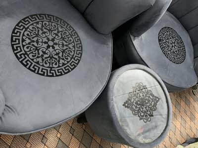 Luxury Grey Velvet Coffee Set – 2 Shell Chairs and Matching Table