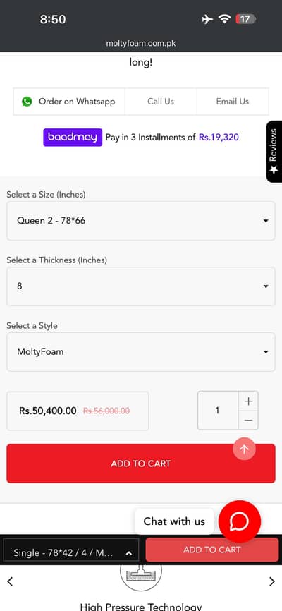Master Molty Foam used for one month only, queen size 78x66inch