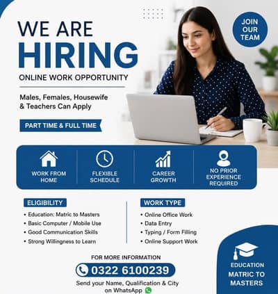 Office & Online Work Jobs Available – Male/Femal