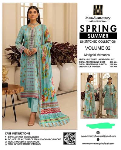 Unstitched Lawn Suit Green Printed Summer Pakistan