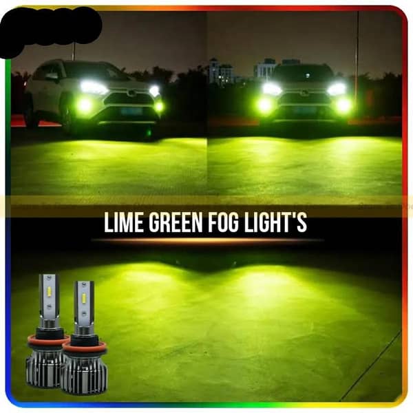 Lime Green LED Fog Light 43W For Cars & Suvs In (H11 Fitting) 12V Bulbs - 2 Pcs