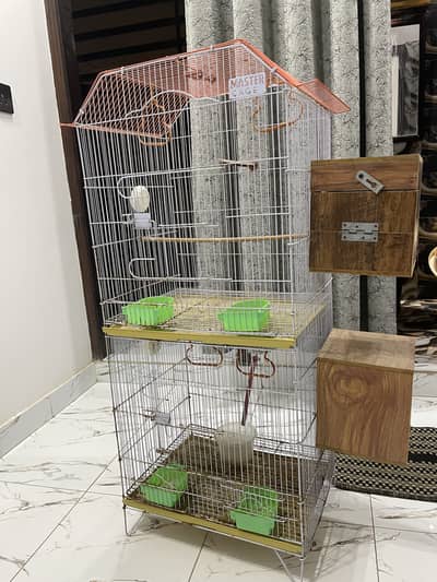 Parrot Cage 2 Portion with Wooden Mating Boxes Attached