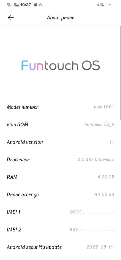 vivo y15.4. ram 64 gb rom