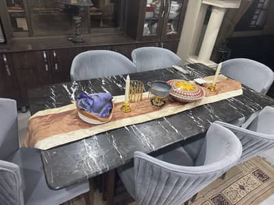 Marble top dining table with 6 chairs