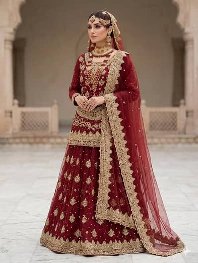 Royal Maroon Bridal Lehenga with complete jewellery