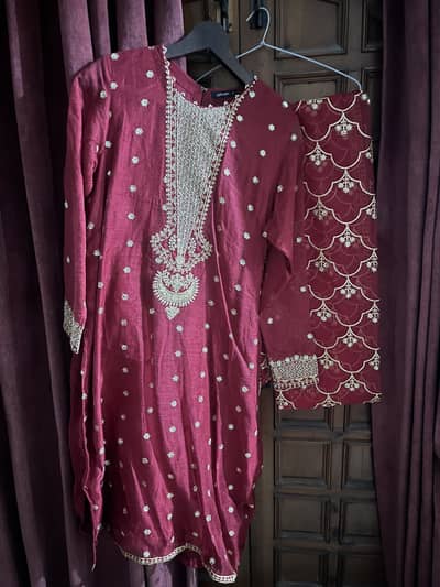 3 piece stitched embroidered shirt, trouser and dupatta
