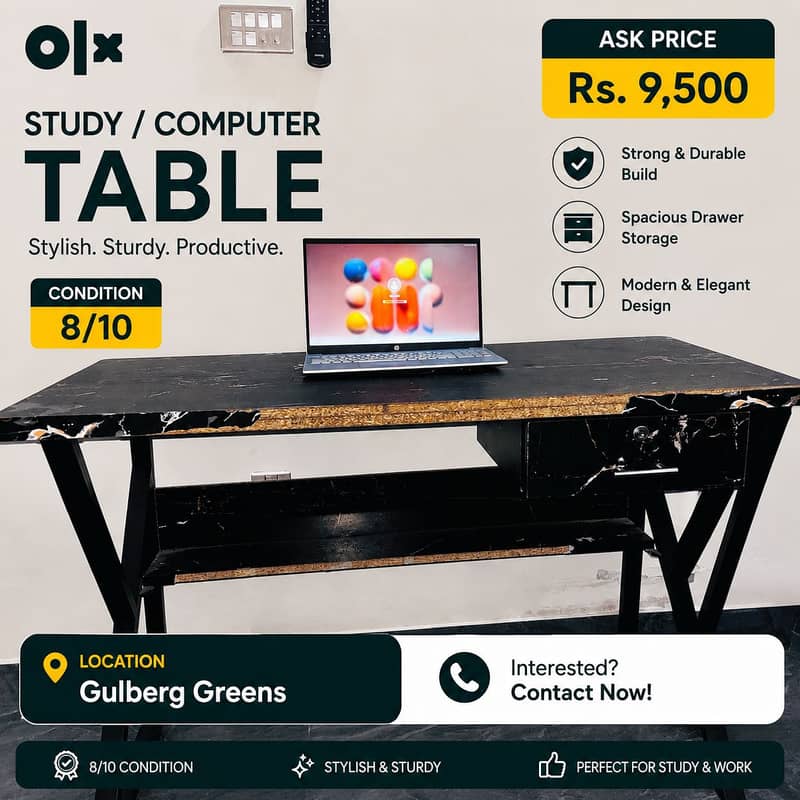 Study Table / Computer Desk with Drawer – 8/10 Condition 1