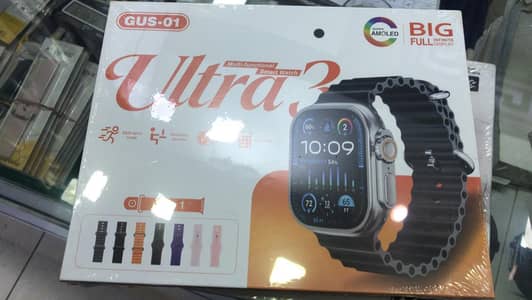 GUS-01 Ultra 3 Smart Watch 7 Straps - Big AMOLED Display - Sealed Pack